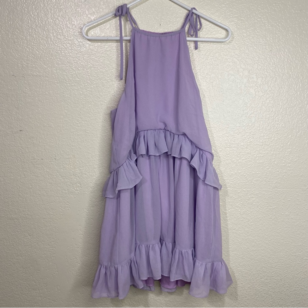 Revolve Lovers + Friends Pastel Lilac Banks Ruffle Mini Dress Size Small - Picture 5 of 10